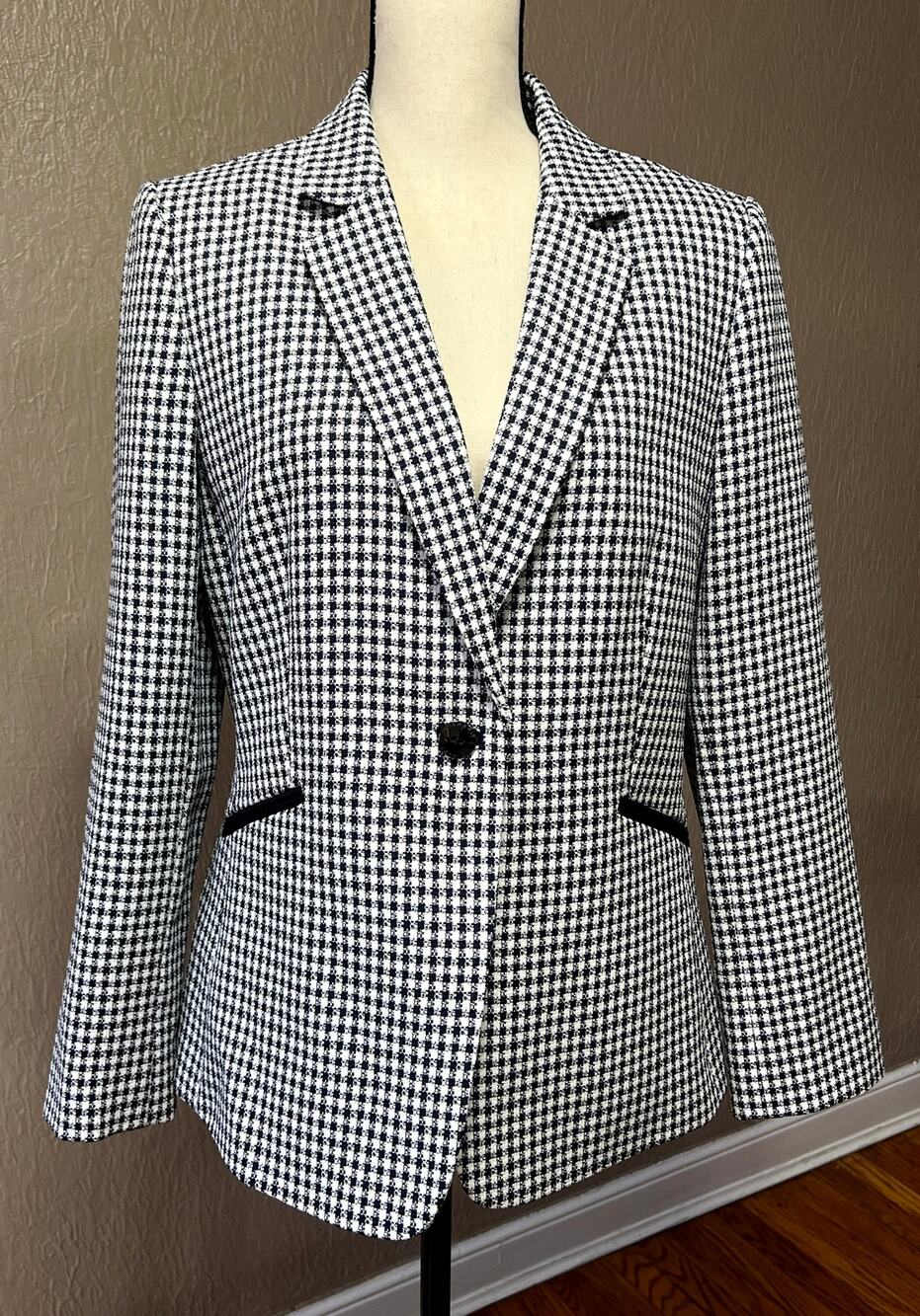 Tahari ASL Women's Check Suit Blazer Office Siren Corpcore Blue Lined Size 10